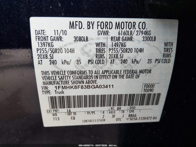 Продажа на аукционе авто 2011 Ford Explorer Limited, vin: 1FMHK8F83BGA03411, номер лота: 45056174