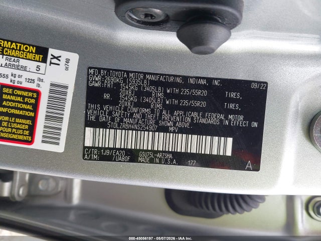 5TDLZRBH4NS254907 Toyota Highlander Xse