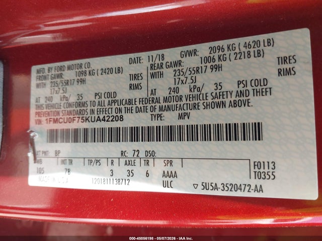 Продажа на аукционе авто 2019 Ford Escape S, vin: 1FMCU0F75KUA42208, номер лота: 45056198