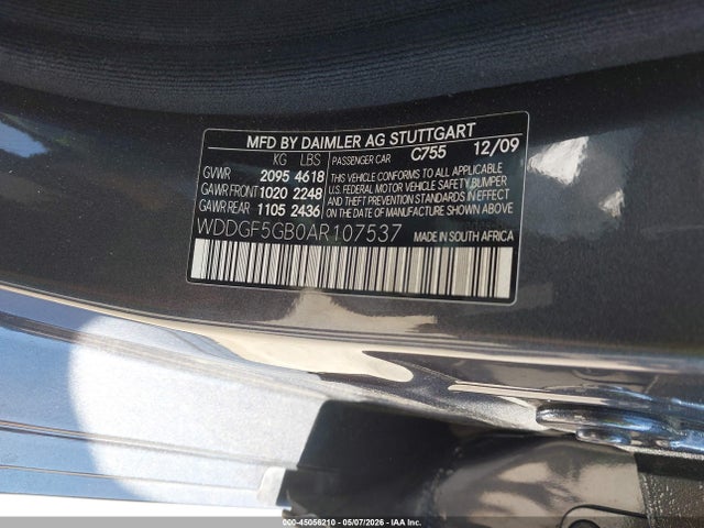 Aukcja sprzedaży 2010 Mercedes-benz C 350 Sport, vin: WDDGF5GB0AR107537, numer aukcji: 45056210