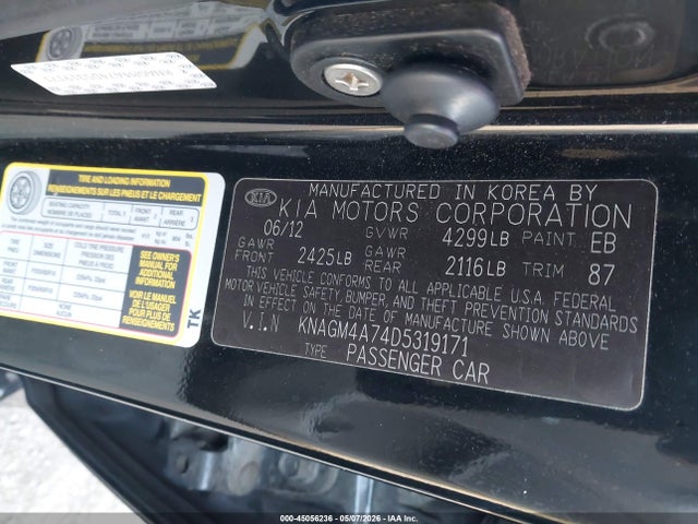 Продаж на аукціоні авто 2013 Kia Optima Lx, vin: KNAGM4A74D5319171, номер лоту: 45056236