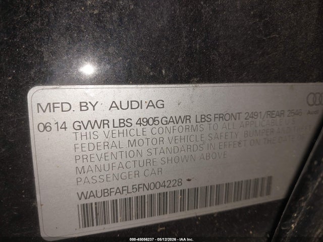 Aukcja sprzedaży 2015 Audi A4 2.0t Premium, vin: WAUBFAFL5FN004228, numer aukcji: 45056237
