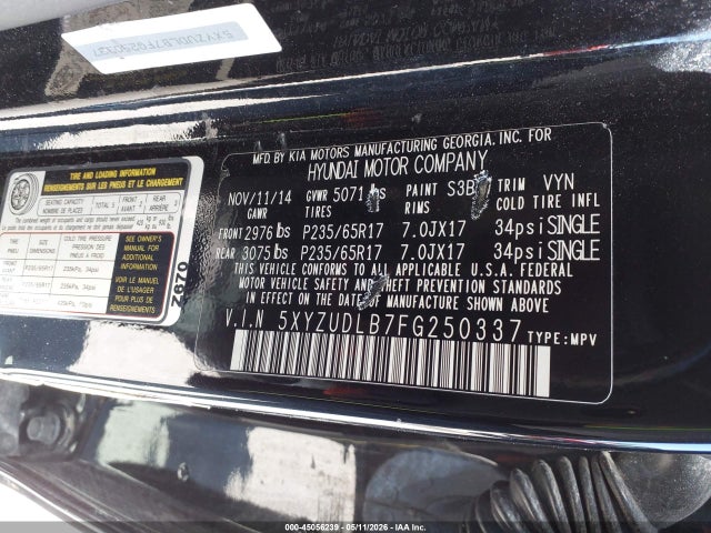5XYZUDLB7FG250337 Hyundai Santa Fe Sport 2.4l