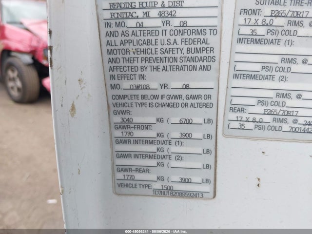 2008 Dodge Ram 1500 Slt მანქანა იყიდება აუქციონზე, vin: 1D7HU18208S592413, აუქციონის ნომერი: 45056241