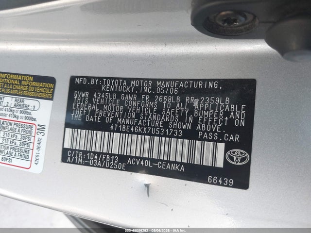 Aukcja sprzedaży 2007 Toyota Camry Le, vin: 4T1BE46KX7U531733, numer aukcji: 45056252