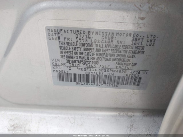 3N1AB7AP5GY311980 Nissan SENTRA S