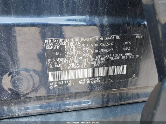 Продаж на аукціоні авто 2021 Toyota Rav4 Xle, vin: 2T3P1RFV7MW213158, номер лоту: 45056266