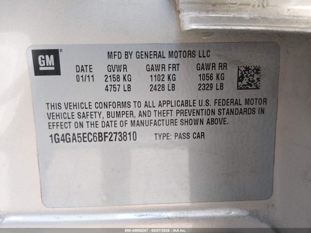 Продаж на аукціоні авто 2011 Buick Lacrosse Cx, vin: 1G4GA5EC6BF273810, номер лоту: 45056267