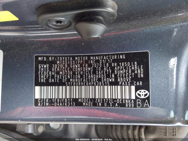 Продаж на аукціоні авто 2017 Toyota Corolla Le, vin: 5YFBURHE6HP638515, номер лоту: 45056285