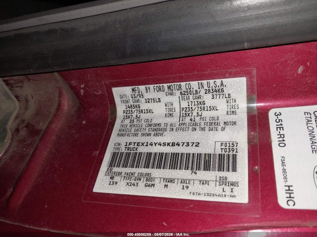 Продаж на аукціоні авто 1995 Ford F150, vin: 1FTEX14Y4SKB47372, номер лоту: 45056289