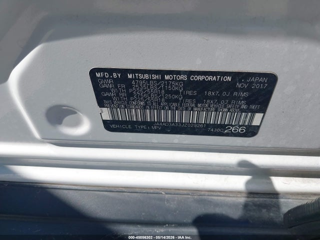 Aukcja sprzedaży 2018 Mitsubishi Outlander Se, vin: JA4AD3A33JZ029261, numer aukcji: 45056302