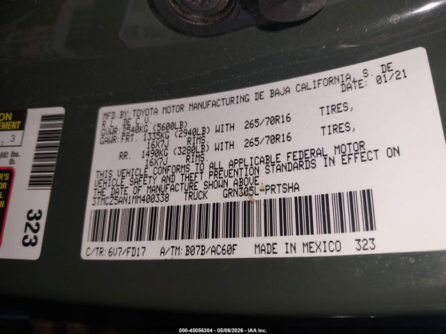 Aukcja sprzedaży 2021 Toyota Tacoma Trd Off-road, vin: 3TMCZ5AN1MM400338, numer aukcji: 45056304
