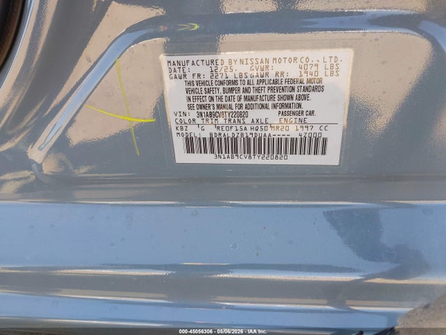 3N1AB9CV8TY220820 Nissan SENTRA SV
