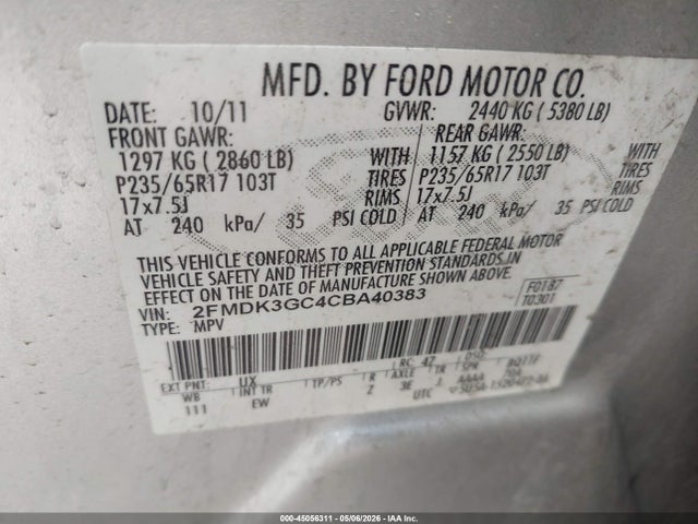 Продажа на аукционе авто 2012 Ford Edge Se, vin: 2FMDK3GC4CBA40383, номер лота: 45056311