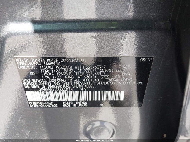 Aukcja sprzedaży 2013 Toyota Rav4 Le, vin: JTMZFREV7DD020114, numer aukcji: 45056332
