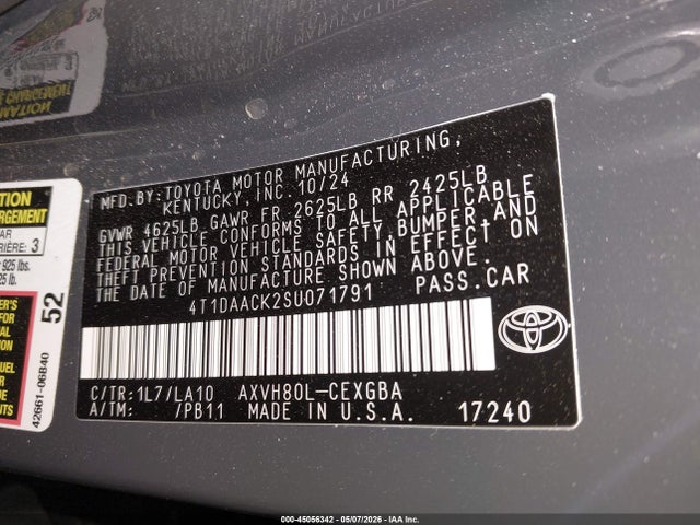 Aukcja sprzedaży 2025 Toyota Camry Xle, vin: 4T1DAACK2SU071791, numer aukcji: 45056342
