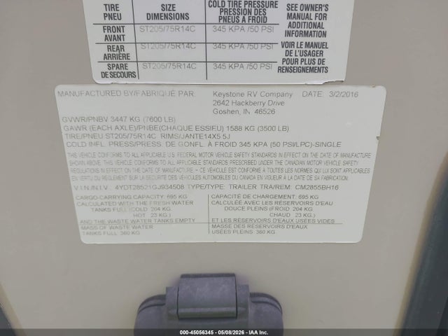 Keystone 2855bh 2016 4YDT28521GJ934508 Image 9