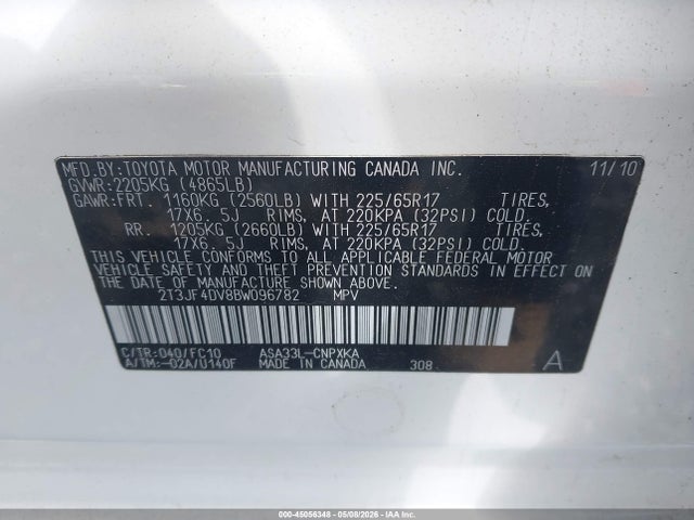 Aukcja sprzedaży 2011 Toyota Rav4, vin: 2T3JF4DV8BW096782, numer aukcji: 45056348