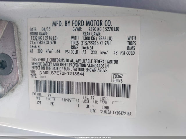 Aukcja sprzedaży 2015 Ford Transit Connect Xl, vin: NM0LS7E72F1218544, numer aukcji: 45056360