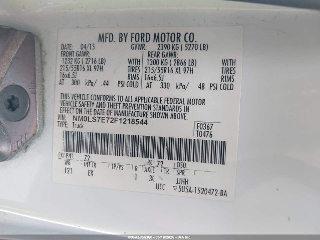 Aukcja sprzedaży 2015 Ford Transit Connect Xl, vin: NM0LS7E72F1218544, numer aukcji: 45056360