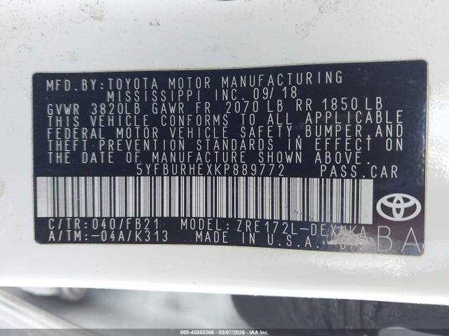Toyota COROLLA LE 2019 5YFBURHEXKP889772 Image 9