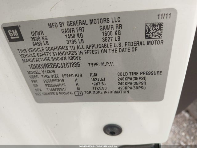 Продажа на аукционе авто 2012 Gmc Acadia Slt-1, vin: 1GKKVRED5CJ207836, номер лота: 45056368