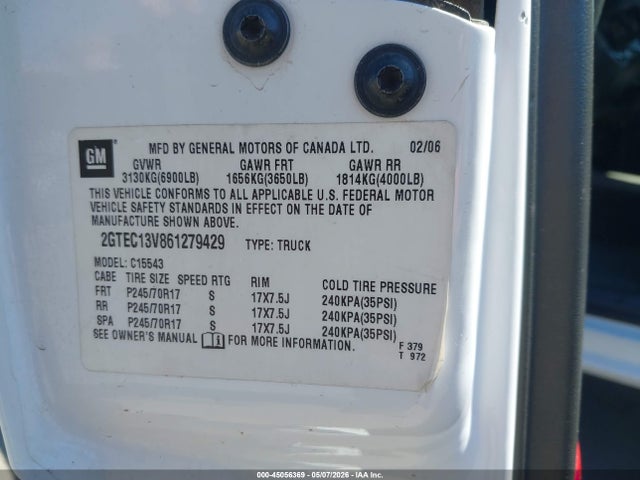 45056369 :رقم المزاد ، 2GTEC13V861279429 vin ، 2006 Gmc Sierra 1500 Sl مزاد بيع