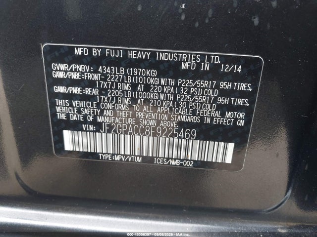 Продаж на аукціоні авто 2015 Subaru Xv Crosstrek 2.0i Premium, vin: JF2GPACC8F9225469, номер лоту: 45056397