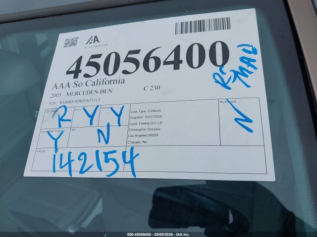 Aukcja sprzedaży 2005 Mercedes-benz C 230 Kompressor Sport, vin: WDBRF40J85F651515, numer aukcji: 45056400