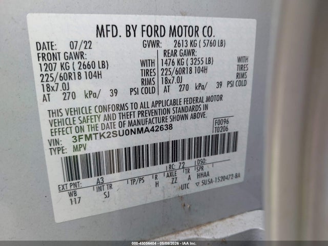3FMTK2SU0NMA42638 Ford Mustang Mach-e California Route 1