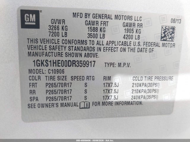 Aukcja sprzedaży 2013 Gmc Yukon Xl 1500 Sle, vin: 1GKS1HE00DR359917, numer aukcji: 45056406