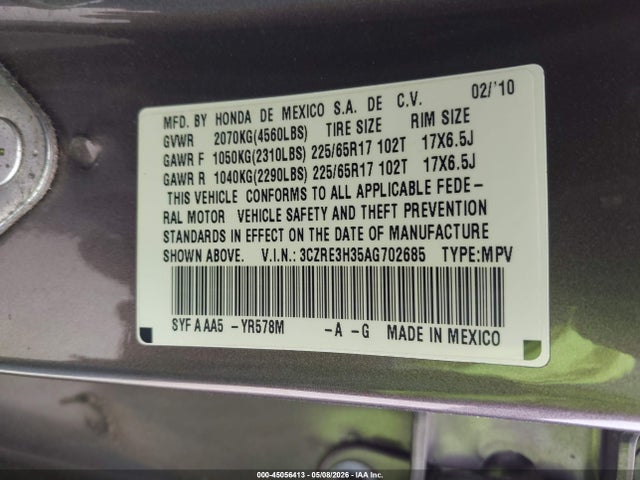 Aukcja sprzedaży 2010 Honda Cr-v Lx, vin: 3CZRE3H35AG702685, numer aukcji: 45056413