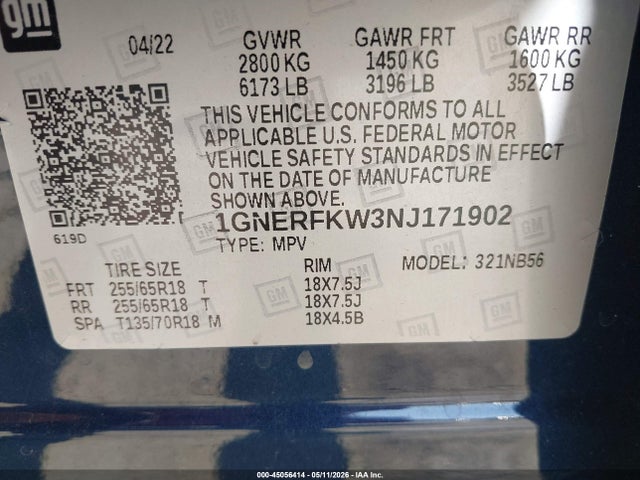 1GNERFKW3NJ171902 Chevrolet Traverse Fwd Ls