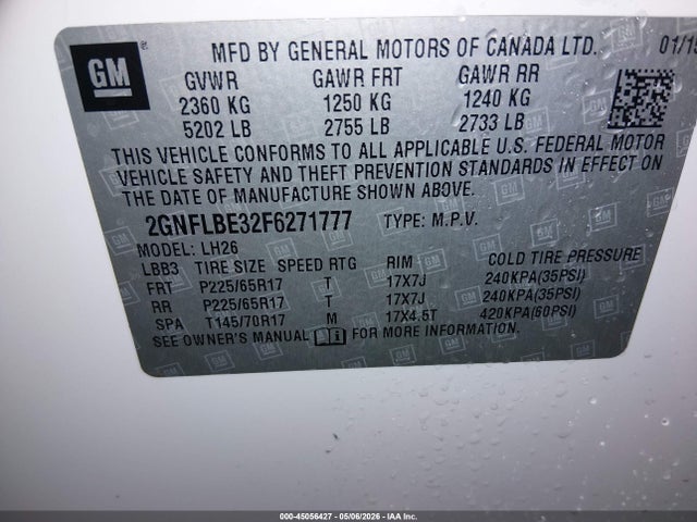 Chevrolet EQUINOX 1LT 2015 2GNFLBE32F6271777 Image 9