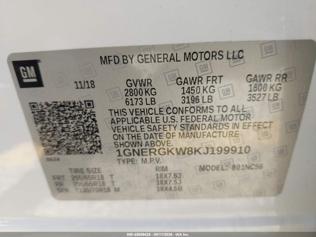1GNERGKW8KJ199910 Chevrolet Traverse 1lt