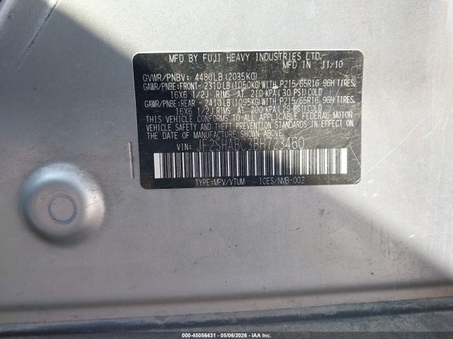 Продаж на аукціоні авто 2011 Subaru Forester 2.5x, vin: JF2SHABC3BH723460, номер лоту: 45056431