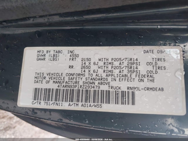 45056460 :رقم المزاد ، 4TARN93P1RZ293479 vin ، 1994 Toyota Pickup 1/2 Ton Ex Long Whlbse Dx مزاد بيع