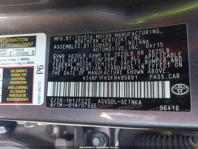 45056474 :رقم المزاد ، 4T4BF1FK0FR495891 vin ، 2015 Toyota Camry Le مزاد بيع