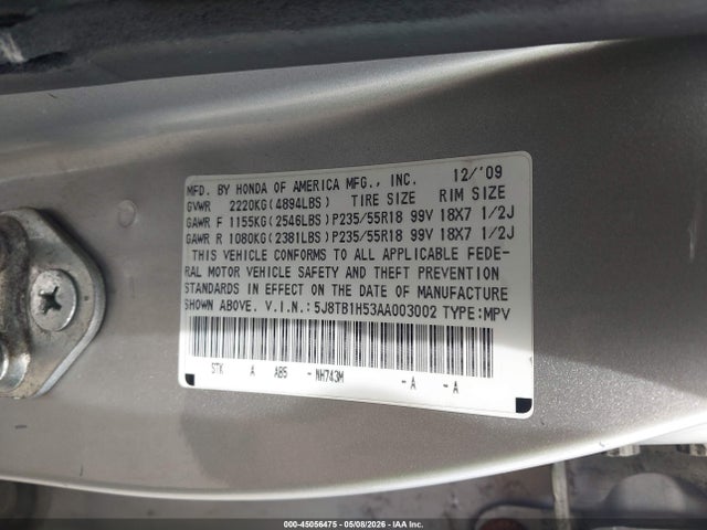 2010 Acura Rdx მანქანა იყიდება აუქციონზე, vin: 5J8TB1H53AA003002, აუქციონის ნომერი: 45056475