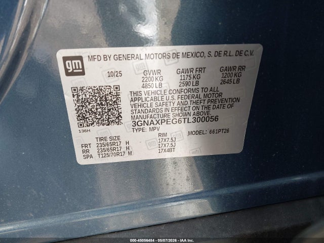 Aukcja sprzedaży 2026 Chevrolet Equinox Awd Lt, vin: 3GNAXPEG6TL300056, numer aukcji: 45056484