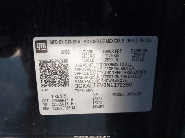 Aukcja sprzedaży 2022 Gmc Terrain Awd Sle, vin: 3GKALTEV3NL172359, numer aukcji: 45056485