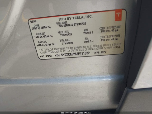Продажа на аукционе авто 2018 Tesla Model X 100d/75d/p100d, vin: 5YJXCAE25JF111832, номер лота: 45056489