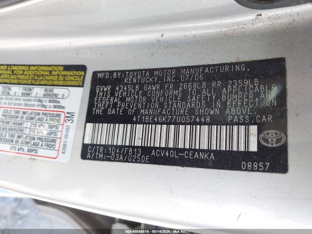 Aukcja sprzedaży 2007 Toyota Camry Le, vin: 4T1BE46K77U057448, numer aukcji: 45056516