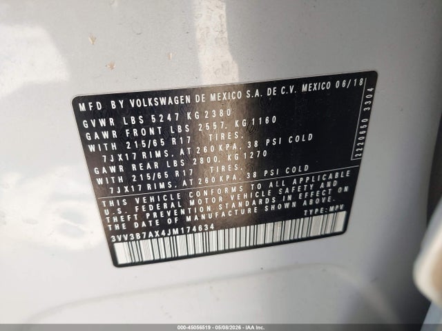 Продаж на аукціоні авто 2018 Volkswagen Tiguan 2.0t Se/2.0t Sel, vin: 3VV3B7AX4JM174634, номер лоту: 45056519