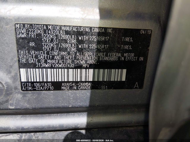 2T3RWRFV2KW007432 Toyota Rav4 Hybrid Xle