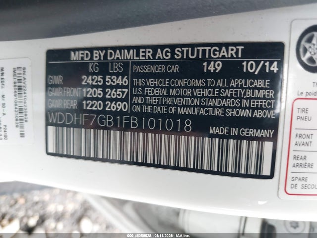 45056528 :رقم المزاد ، WDDHF7GB1FB101018 vin ، 2015 Mercedes-benz E 63 Amg S 4matic مزاد بيع