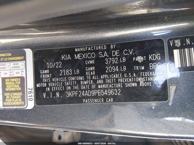 Продажа на аукционе авто 2023 Kia Forte Lxs, vin: 3KPF24AD9PE549632, номер лота: 45056533