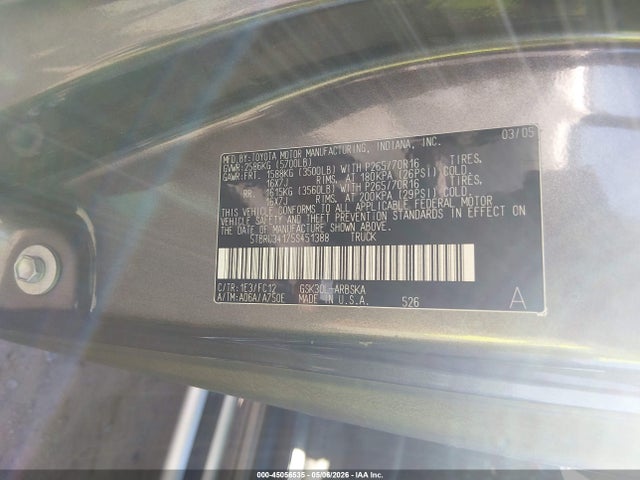 2005 Toyota Tundra Sr5 მანქანა იყიდება აუქციონზე, vin: 5TBRU34175S451388, აუქციონის ნომერი: 45056535