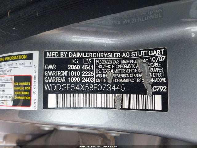 Продаж на аукціоні авто 2008 Mercedes-benz C 300, vin: WDDGF54X58F073445, номер лоту: 45056541