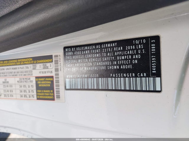 45056542 :رقم المزاد ، WVWFD7AJ3BW115335 vin ، 2011 Volkswagen Gti 2-door مزاد بيع